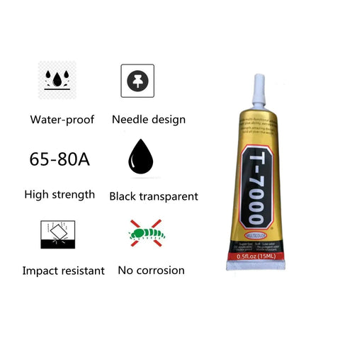 Go-To Multipurpose High Performance Adhesive For Glass And Fabric Self Leveling Glue With High Elasticity For Electronics Jewelry Toys Wood Ceramic Leather Textile Paper Nylon PVC Rubber Metal And Craft Projects 15ml 1 Pack, T-7000 tube with features listed