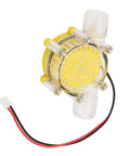 Portable F50 Hydroelectric Power Generator With Stable Voltage From Water Flow Turbine, showing front view with yellow casing and wiring.