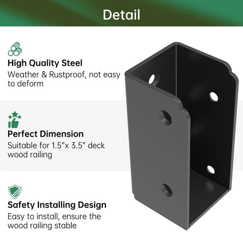 Heavy Duty Stainless Steel Deck Railing Brackets Connectors 4 Pack For 2x4 Stair Fence Handrail, highlighting durable steel, rustproof