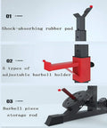 Beefy Heavy Duty Bench Press And Squat Rack With Adjustable Height 260Kg Weight Capacity showcasing rubber pad, barbell holder, and storage rod.