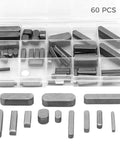 Square Key Stock Set With 60 Pcs Carbon Steel Keys In Durable Storage Box For Shaft Keyways, Woodruff And Parallel Keys, Pro Grade Kit
