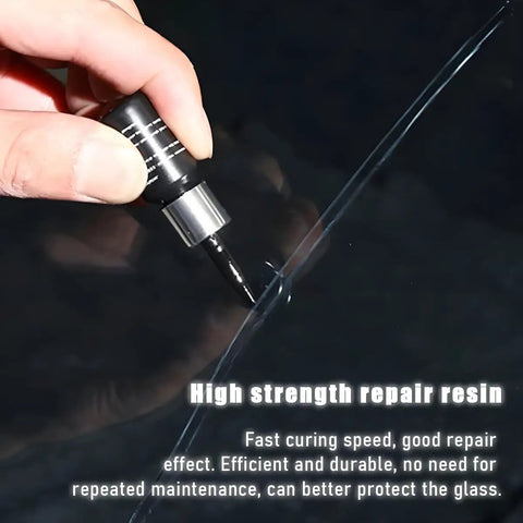 Applying Windshield Repair Kit for Chips Scratches and Star Cracks Quick Resin Liquid Filler on car glass surface