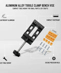 Aluminum Alloy Toggle Clamp Vise mounted, compact 5.2 inch, for small parts and DIY crafts, secure precision hold.