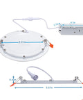 Dimensions and components of 12 Pack 5-Inch LED Recessed Lights With Junction Box, 5CCT Selectable 2700K-5000K, Ultra-Thin Design