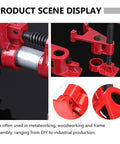 Heavy Duty 1/2 Inch Pipe Clamp Set With Rubber Padded Sleeves For Rock Solid Wood Glue Joints And Sturdy Frame Builds, red steel detail.