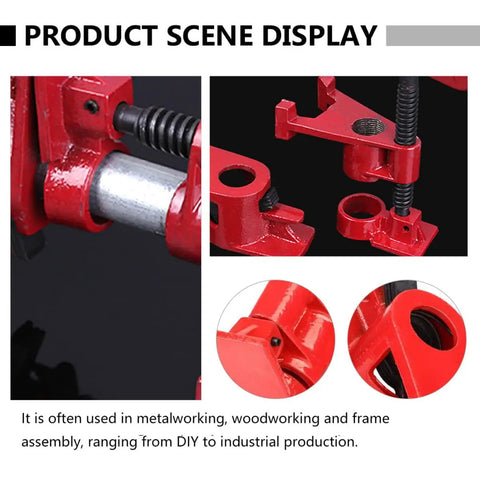 Heavy Duty 1/2 Inch Pipe Clamp Set With Rubber Padded Sleeves For Rock Solid Wood Glue Joints And Sturdy Frame Builds, red steel detail.
