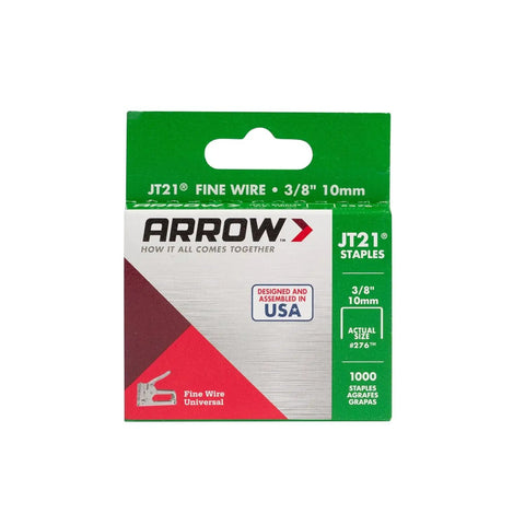 Pro Grade JT21 Thin Wire Staples For Staple Guns And Staplers 1000 Pack in a box showcasing size and branding.