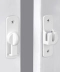 Heavy Duty Aluminum Gate Lock Plus Adjustable Barn Door Latch Featuring Smooth 90 To 180 Degree Swing For Real Deal Home Security Cabinet Catch And Tight Shed Hardware, white finish.