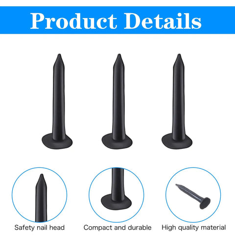 Heavy Steel Upholstery Carpet Tacks Bulk For Furniture Repair And Woodworking Knockout Durability With Blued Rust Resistant Finish Perfect For Stair Runners And Boot Sole Repair Solid As Rock, showing safety nail heads and compact design.