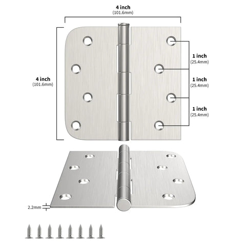 Three Pack Satin Nickel Door Hinges 4 Inch By 4 Inch Iron Hinges With Square And Round Corners Includes 24 Matching Screws