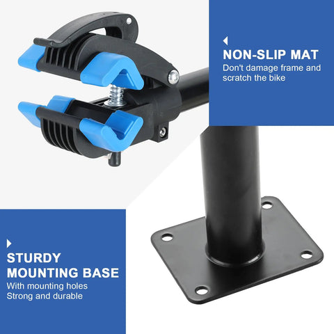 Close-up of Bike Repair Wall Mount Stand With Adjustable Clamp For Road And Mountain Bikes Heavy Duty Bicycle Rack Hanger.