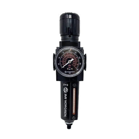 Combo Filter Regulator With 1/4 In Npt Ports And Auto Drain For Clean Air Solid Metal Bowl Boasts Rock Solid Build Five Micron Filter Cuts Water And Dust Quick Knob Sets Dead On Pressure From 5 To 150 Psi With Crisp Gauge