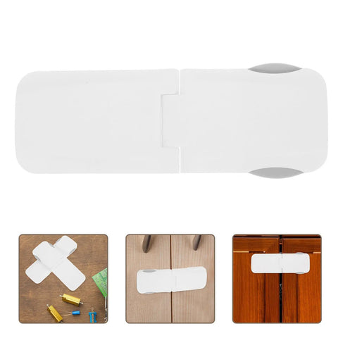 2 Pack Childproof Drawer Locks For Cabinets And Drawers Universal Fit ABS Self Adhesive Safety Latches shown on wooden cabinets