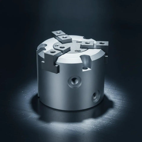 Three-Jaw Pneumatic Clamping Chuck With Air-Driven Cylinder For A Tight, Secure Workpiece Grasp In Industrial Systems, Assembly Lines