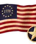 Betsy Ross 1776 Tea Stained Flag 3x5 Ft with embroidered star detail, made of 420D polyester and brass grommets displayed on a pole.