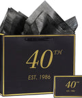 40th Birthday Gift Bag With Card And Tissue Paper For Men And Women 1986 40th Birthday Keepsake, black and gold design