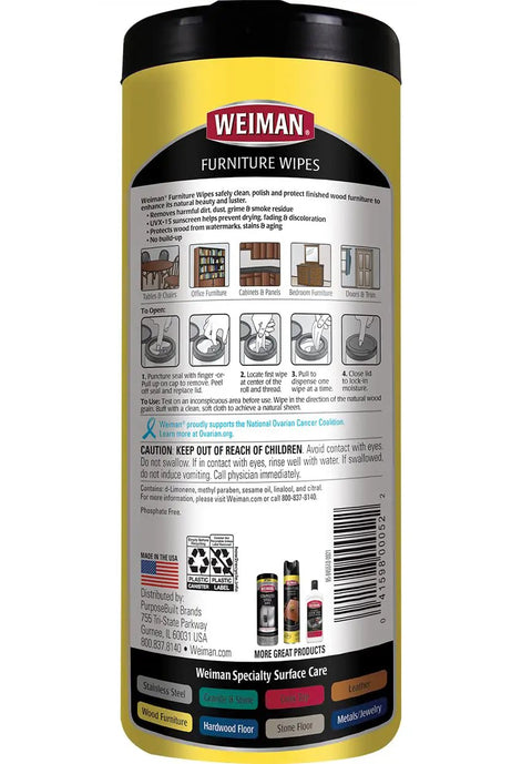 Clean Sweep Wood Polish And Cleaning Wipes For Furniture And Cabinets, Weiman furniture wipes canister with instructions.