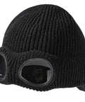 Unisex Peak Ski Beanie With Thick Fleece Lining, Cozy Knit Hat For Winter, black acrylic with goggle design