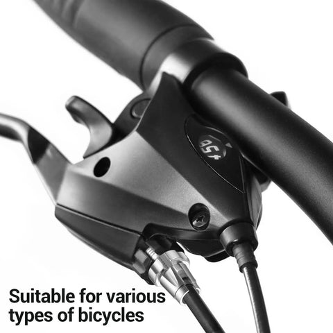 Close-up of bike handlebars featuring 7mm Bike Brake Cable Lever Adjuster Screws Set for Mountain Bikes, lightweight and easy install.