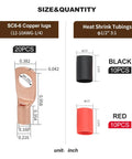 Heavy Duty Copper Wire Lugs Kit 20 Pcs Bare Copper Ring Terminals For 12 To 10 AWG Cables One Quarter Inch M6 Ends Marine Grade Battery Cable Lugs With 20 Pcs Three To One Heat Shrink Tubing For Quick Easy Secure Connections diagram showing size and quantity.