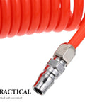 Premium Heavy Duty Recoil Air Hose For Air Compressor Killer Leak Proof System With Strong Quick Attach Connectors Built To Be Real Tough For Serious Daily Use In Auto Shops Or Home Garage Spaces Flows Great For Paint Guns Nailers With Zero Woes, orange coil close-up