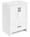 Instant Upgraded Vibes With This 24 Inch Bathroom Vanity Featuring A Built In Ceramic Sink Two Smooth Doors And One Spacious Drawer For Hassle Free Storage Modern White Cabinetry, front view.