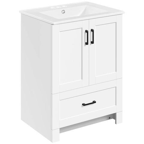 Instant Upgraded Vibes With This 24 Inch Bathroom Vanity Featuring A Built In Ceramic Sink Two Smooth Doors And One Spacious Drawer For Hassle Free Storage Modern White Cabinetry, front view.