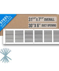 No Fuss Easy Fit 30x6 Duct Opening Steel Return Air Grille For Sidewall Or Ceiling White HVAC Vent Cover and mounting screws