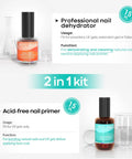 15 Ml Nail Dehydrator And Primer Kit For Nails Acid Free Base Coat Natural Prep Dehydrate And Bond Primer displayed with beakers