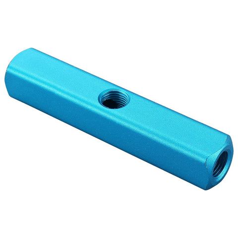 Aluminum Air Manifold Block 4 Way 7 Port With One Quarter Inch PT Threaded Ports For Pneumatic Systems close-up, showing design.