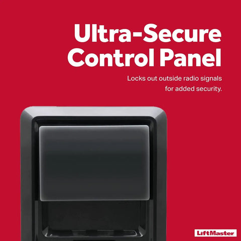 Motion Detecting Garage Door Control Panel For MyQ Units With Yellow Learn Button Push Button Opener 150 Degree Motion Sensor Auto Light On Easy WiFi Setup with ultra-secure features.