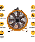 Front view of 12 Inch Industrial Portable Air Blower Ventilator Delivers 3300 CFM High Velocity Airflow With 550W Motor for extraction.