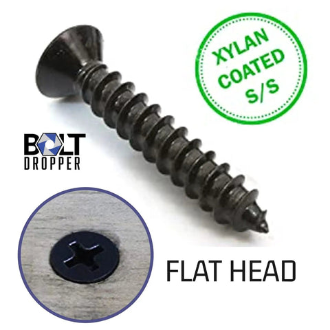 Heavy Duty No 8 Wood Screws 1 Inch Pack Of 100 Black Xylan Coated Stainless Steel Flat Head Phillips Corrosion Resistant