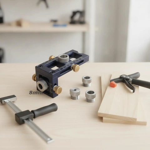 Dead On Positioning Guide With Swappable Stainless Bushings And Knurled Lock Knobs Heavy Duty Alignment Jig for woodworking, with 8mm bushing.