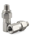 One Quarter Inch NPT Pressure Washer Swivel Fitting For Gun And Hose, 360 Degree Kink Free Connector, 4000 PSI, 2 Pack, heavy duty metal adapter shown in two angles