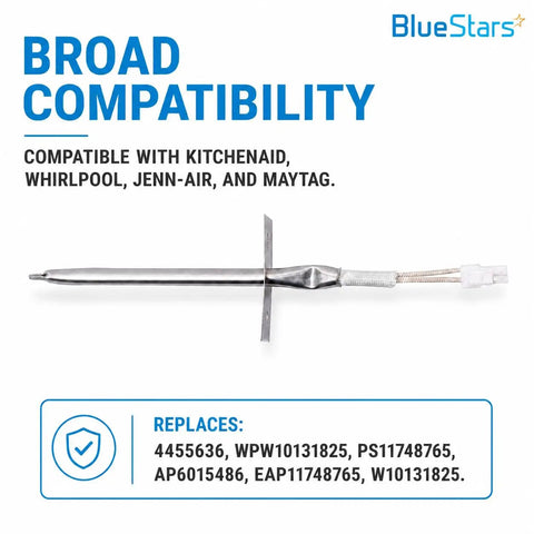 Upgraded W10131825 Oven Temperature Sensor For Whirlpool Maytag KitchenAid Ovens Replaces WPW10131825 4455636 And WPW10131825VP PS11748765 Easy Install Plug And Play Precise Temperature Readings Durable Replacement Part For Consistent Baking, stainless steel probe with connector