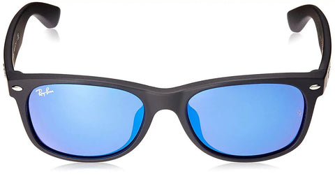 Unisex RB2132F New Wayfarer Low Bridge Fit Dope Sunglasses With Crystal Lenses Rubber Black Grey Mirrored Blue 55mm