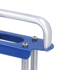 Lightweight 3 Station Sheet Metal Bender Roller for 0 to 90 Degree Bends close-up of handle and bolts on blue frame