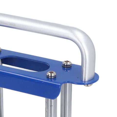 Lightweight 3 Station Sheet Metal Bender Roller for 0 to 90 Degree Bends close-up of handle and bolts on blue frame
