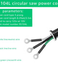 Heavy Duty Replacement Power Cord For Electric Circular Saws Featuring Pure Copper Conductors And Durable Synthetic Jacket visible wires and connectors