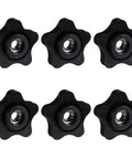 Image showing Six Pack Five Sixteenths Inch Star Knobs With Female Threads Black Five Star Shaped Threaded Knobs Five Sixteenths Eighteen Thread For T Track Bolts Jigs And Machines Plastic Screw On Type.
