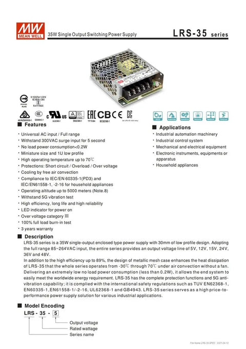 Rock Solid 36W 12V 3A Single Output Switching Power Supply with Plug And Play Setup, compact design and fanless cooling for smart and industrial use.