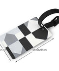 Compact Black And White Piano Grid Print Luggage Tags With Personalized Name Tags, 3.4x2.1 inch, heavy duty PVC, sleek design.