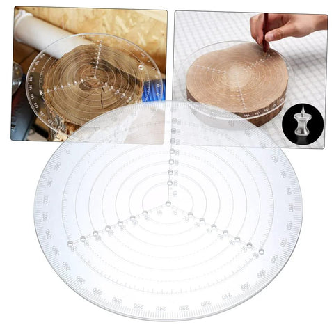 LANRU clear acrylic round center finder compass with concentric circles and degree scale for woodworking lathe work