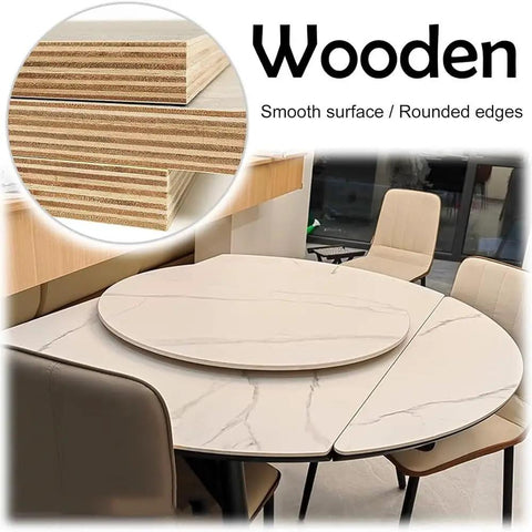 Heavy Duty Round Wooden Serving Tray With 360 Degree Lazy Susan Turntable Base for 40 Inch Dining Tables, walnut finish, smooth edges