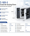 Top Quality 1500W Forced Air Lab Oven 70L Capacity Digital Incubator with PID Temp Control Up To 300C, side view with open door.