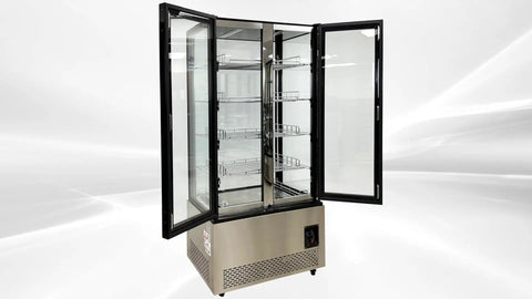 Top Shelf Commercial Four Door Glass Display Cooler Packing Hella Storage With Six Hundred Liters Smart Digital Temp Tracker Two Hinged Doors Bright Led Lighting And Dead Solid Chrome Shelves Ready To Stock Your Store Quick