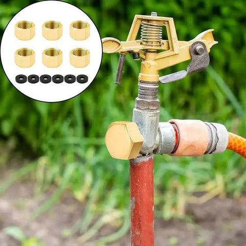 Premium Brass Hose End Cap Kit With 6 Durable Pieces For Garden Hoses Features Secure Hex Fit And Leak Proof Sealing Rings In 1/2 And 3/4 Inch Sizes Perfect For Keeping Your Outdoor Plumbing Safe And Sound This Heavy Duty Set Is Totally Legit For Any. brass hose end cap kit on outdoor sprinkler tap, 6-piece brass caps with sealing rings