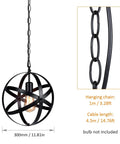 Plug In Dope Rustic Metal Pendant Light With Adjustable Ring Spheres, black finish, 14.76ft cord, 3.28ft chain, bulb not included