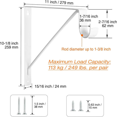 Rock Solid Heavy Duty Closet Shelf And Rod Brackets Wall Mounted Storage Supports Built Like A Tank For Sweet Home Setups White L Shape Bracket dimensions with mounting screws.
